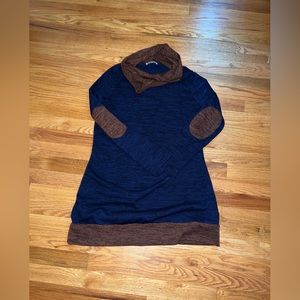 Styleworld Blue and Brown Tunic Sweater Dress with Cowl Neck